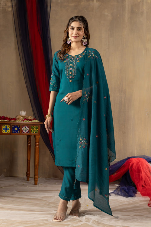 Roman Silk Embroidery Wine Kurti