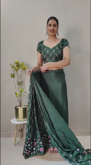 Premium Chinon Silk Embellished With Heavy Multi Colour Embroidery And Beautiful  Acko Sequins Work( Ready To Wear ) Saree